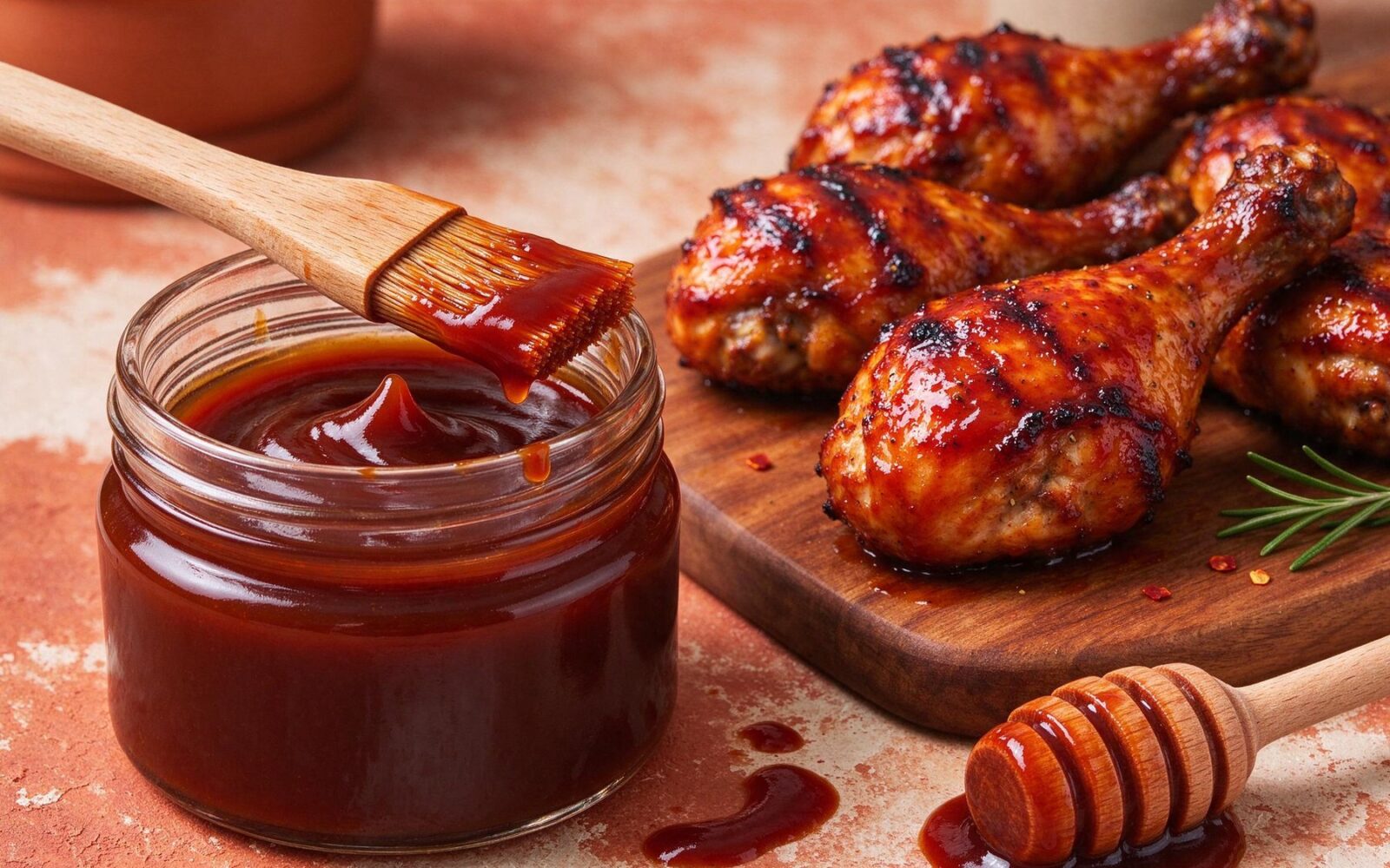 Honey BBQ Sauce — Thick, sticky honey BBQ sauce with ketchup, apple cider vinegar and smoked paprika, simmered for 15 minutes